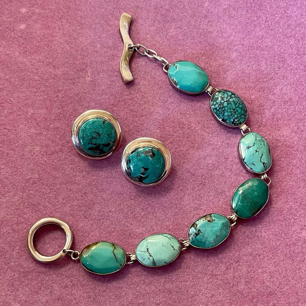 Jay King Desert Rose Trading turquoise earrings and bracelet. 925 silver